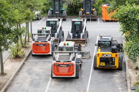 Construction equipment ready for work in lot. London, UK, 14 July 2024 Stock Photos
