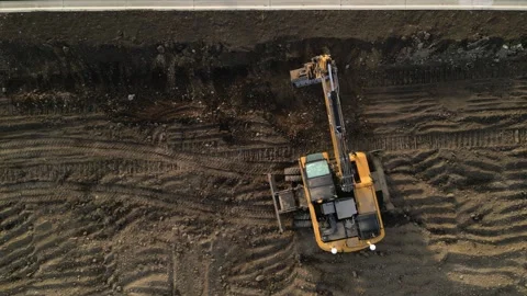Construction equipment seen from a drone Stock Footage 254330049