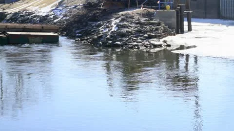 Construction Equipment in Water with Pan Stock-Footage 10736237