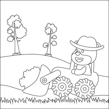 Construction equipments cartoon vector with cute animal on tractor. Stock Illustration