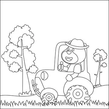 Construction equipments cartoon vector with cute animal on tractor. Stock Illustration