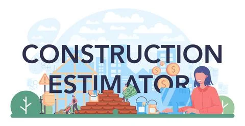 Construction estimator typographic header. Appraisal services, property Illustration