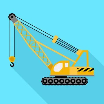 Construction excavator crane icon, flat style Stock Illustration