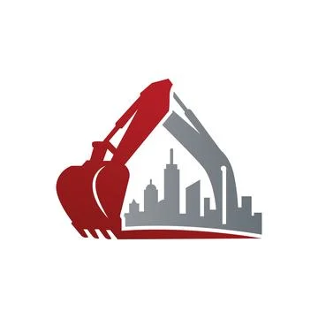 Construction Excavator Logo Design with Modern City Development Business Identit Ilustración de archivo