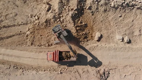 Construction excavator work at the industrial quarry. A machine with bucket l Video stock 126775873