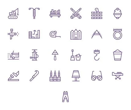 Construction Exclusive Vector Set featuring 25 Regular Line Pixel Aligned 1.. Stock Illustration