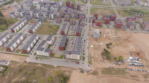 Construction of expanding modern sleeping district, aerial view. Video stock 62785794
