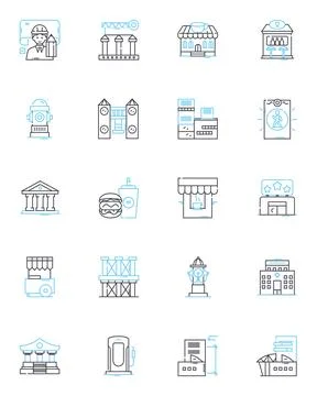 Construction experts linear icons set. Concrete, Steel, Foundation, Architecture Ilustración de archivo