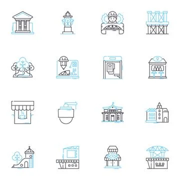 Construction experts linear icons set. Concrete, Steel, Foundation, Architecture Stock Illustration