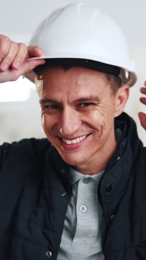 Construction, face and architect on site with hardhat, contractor or about us in Stock Footage 342314095