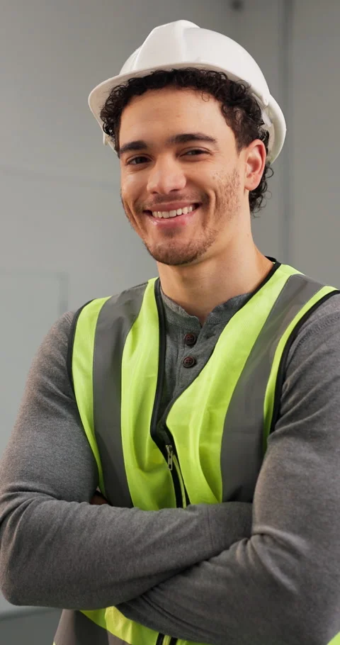 Construction, face and man with arms crossed, site manager and pride as Stock Footage 347258434