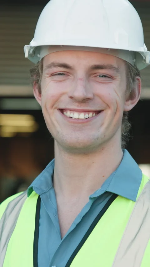 Construction, face or supervisor on site with laugh, contractor or pride in Stock Footage 343816040