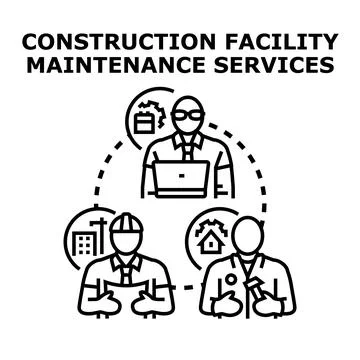 Construction facility maintenance services concept teamwork Stock Illustration