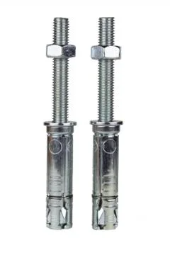 Construction fastening, wedge galvanized anchor, isolate on white. Stock Photos