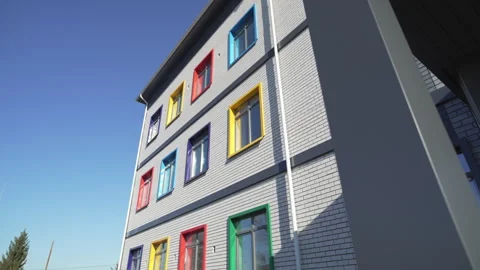 Construction features multicolored frames glowing under sun Vídeo Stock 316089181