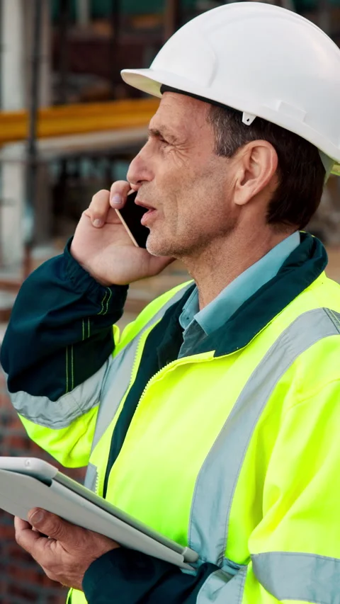Construction, feedback or engineer outdoor with phone call, task brief or Stock Footage 336210333