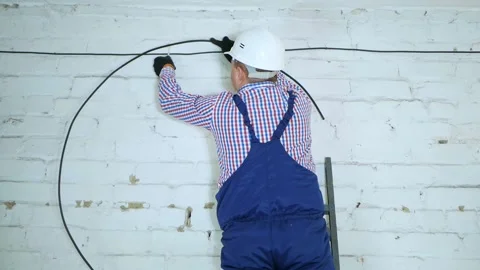 Construction of a fiber optic communication line Stock Footage 150085488