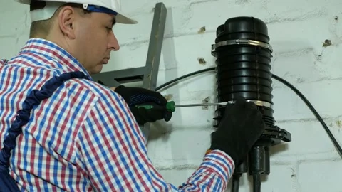 Construction of a fiber optic communication line Stock Footage 150171601