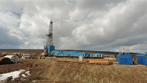 Construction field of a new drilling rig at a Russian gas field Stock Footage 255819765