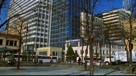 Construction finished building buses pass normal speed 스톡 동영상 145782082