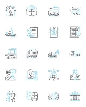 Construction firm linear icons set. Renovation, Excavation, Foundation Stock Illustration
