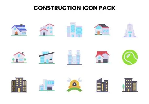 Construction Flat Collection Icons Pack Illustrazione stock