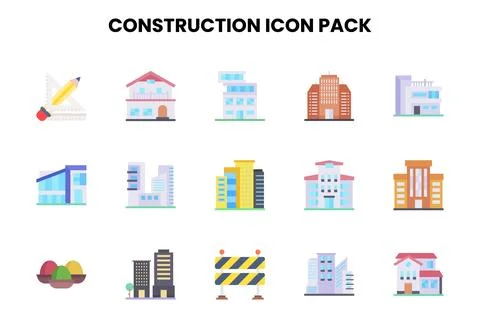 Construction Flat Graphics Icons Pack Stock Illustration