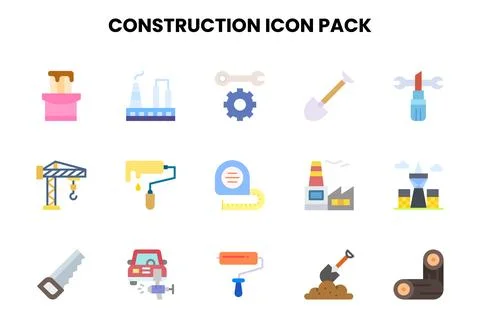 Construction Flat Scalable Icons Pack Stock Illustration