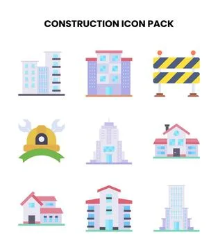 Construction Flat Scalable Icons Pack Stock Illustration