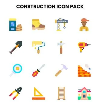 Construction Flat Vector Icons Pack Stock Illustration