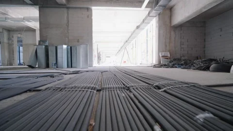 Construction Flight Camera Cables on Concrete Floor Stock Footage 264541243