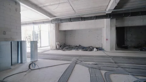 Construction Flight Camera Cables on Concrete Floor Stock Footage 264541290