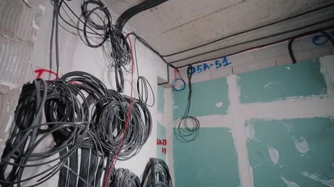 Construction Flight Camera Cables on Concrete Floor Stock Footage 264880547