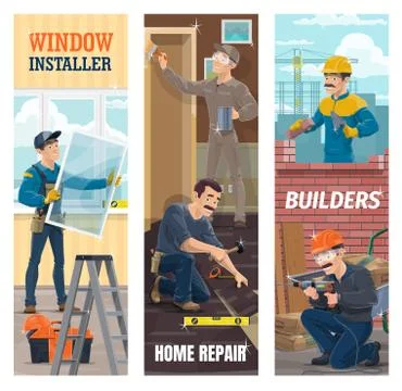 Construction, floor and window installer workers Stock Illustration