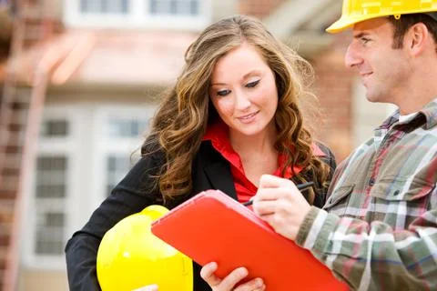 Construction: focus on female manager Stock Photos