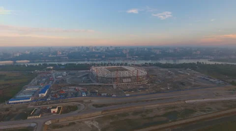 The construction of football stadium. Stock Footage