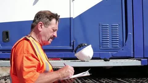 Construction foreman making notes on clipboard Stock Footage 11810497