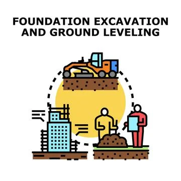 Construction foundation excavation and ground leveling process Stock Illustration