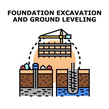 Construction foundation excavation and ground leveling concept Stock Illustration