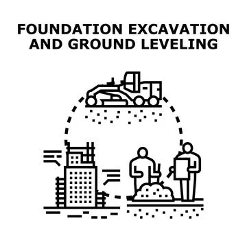 Construction foundation excavation and ground leveling process Stock Illustration