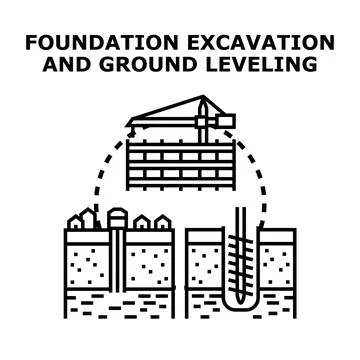 Construction foundation excavation and ground leveling concept Stock Illustration
