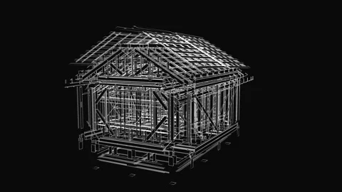 Construction of a frame building. 3d mod... | Stock Video | Pond5