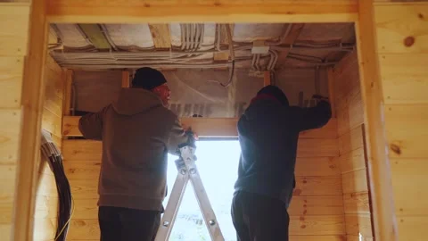 Construction of a frame house, construction of a house from wood Stock-Footage 347452934