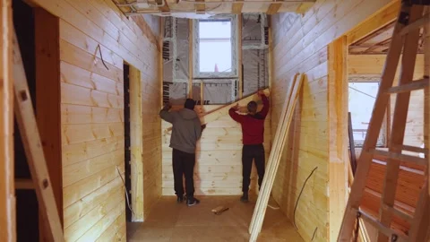 Construction of a frame house, construction of a house from wood Video stock 347452990