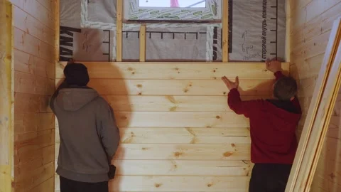 Construction of a frame house, construction of a house from wood Vídeos de archivo 347452992