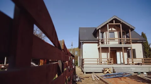 Construction of a frame house, construction of a house from wood 스톡 동영상 347453018