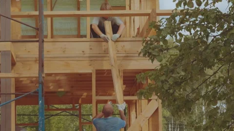 Construction of a frame house Stock Footage 341571025