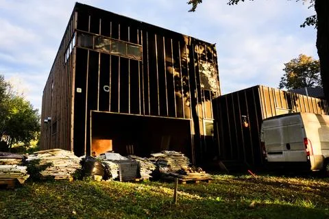 The construction of the frame house has been delayed, there is a lot of con.. Stock Photos
