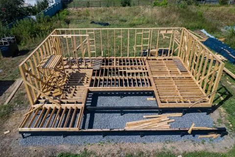 Construction of a frame house top view. Stock Photos