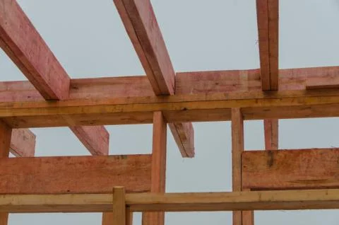 Construction a frame house in the winter Foto stock